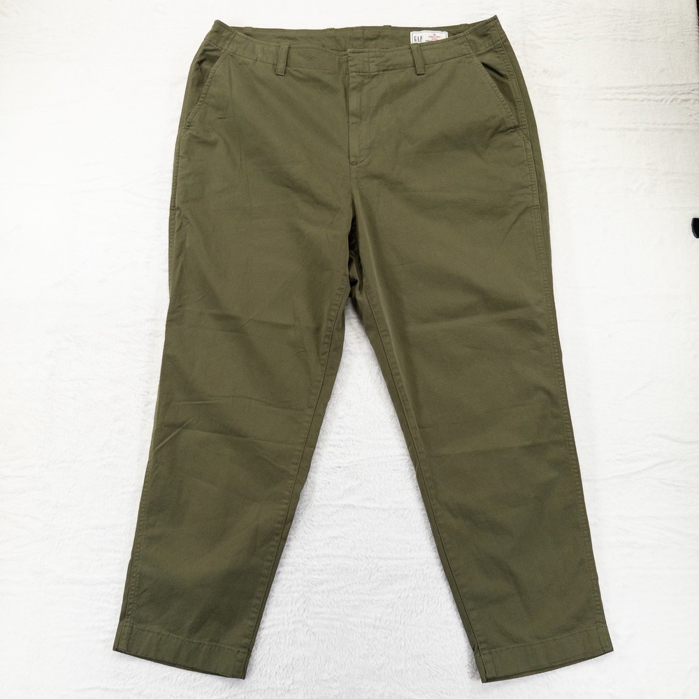 Gap Womens Downtown Khaki Pants 18 Olive Green Cotton Stretch Straight Leg Ankle